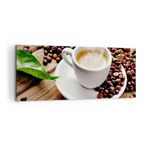 Canvastavla - Bild på duk - Kaffe på bordet - 100x40 cm