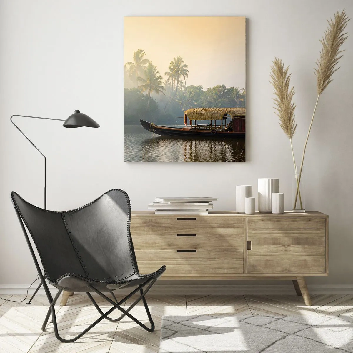 Glastavla - Bild på glas - Hus på floden - 50x70 cm