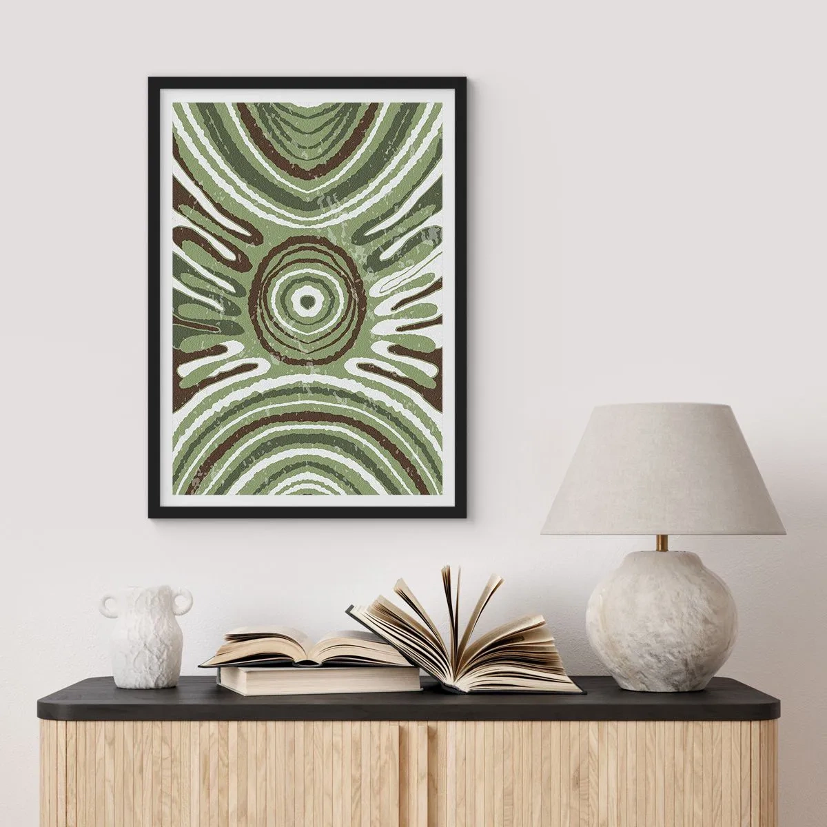 Affisch i svart ram - Symmetriskt abstrakt mönster i nyanser av grönt - 50x70cm - Explosion av känslor - Modern väggdekoration för vardagsrum och sovrum ARTTOR