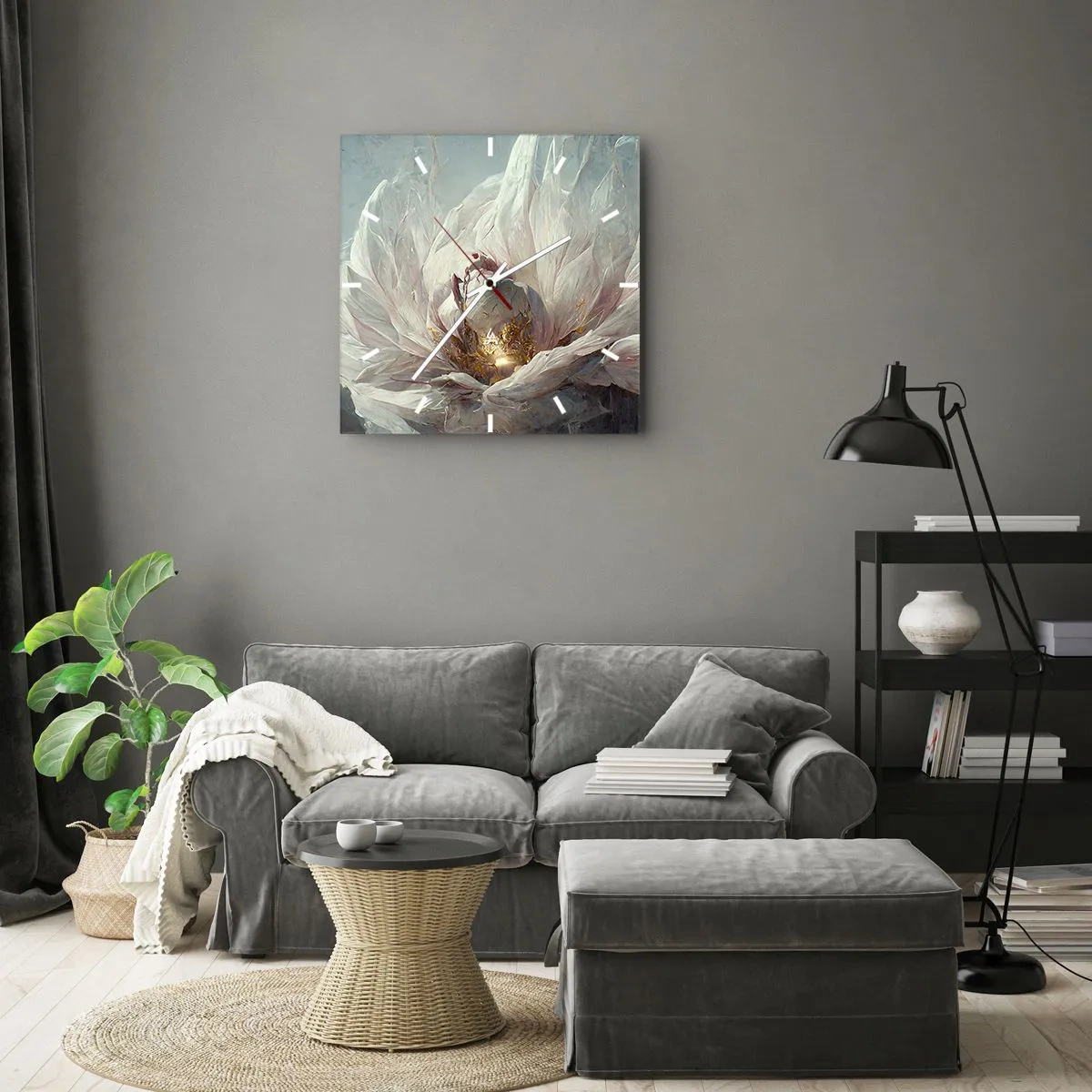 Väggklocka - Klocka på glas - Blommar en gång på hundra år - 40x40 cm
