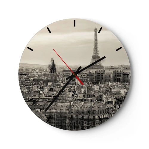 Väggklocka - Klocka på glas - Panoramautsikt över Paris med Eiffeltornet - 30x30cm - Över Paris tak - Modern väggdekoration för vardagsrum, kök och sovrum ARTTOR