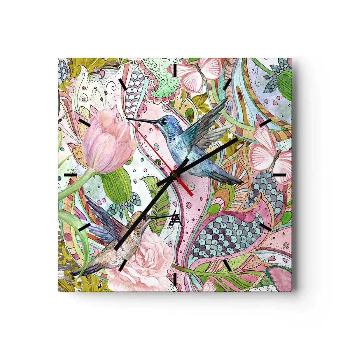 Väggklocka - Klocka på glas - Inbäddade i klätterväxter - 40x40 cm