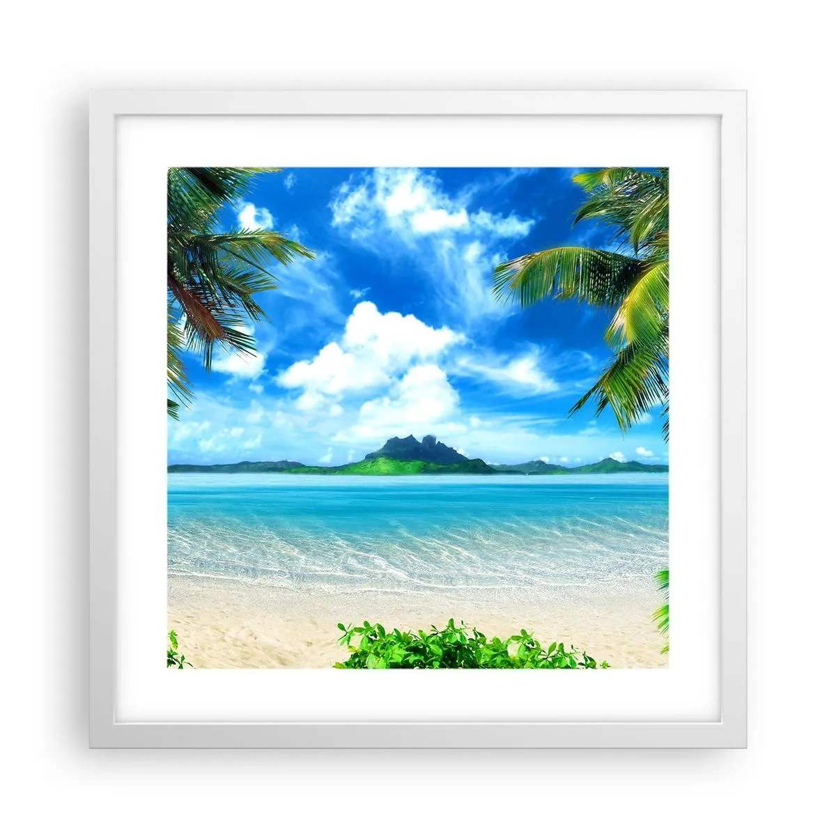 Affisch i vit ram - Tropikens azur - 40x40 cm