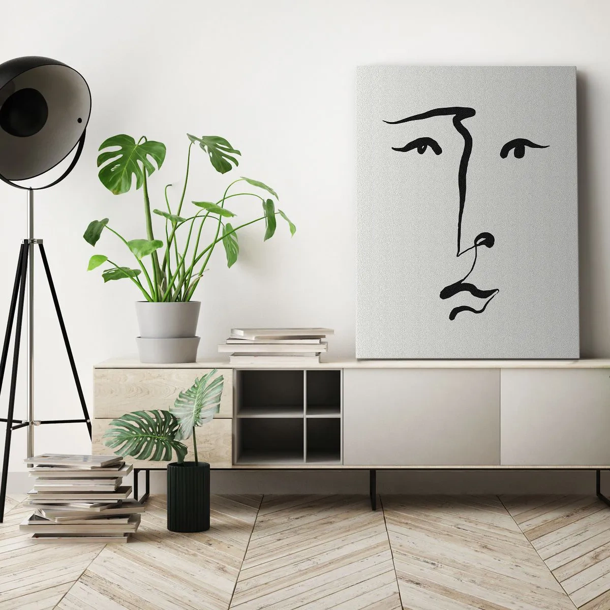 Canvastavla - Bild på duk - Porträtt med ett streck - 65x120 cm