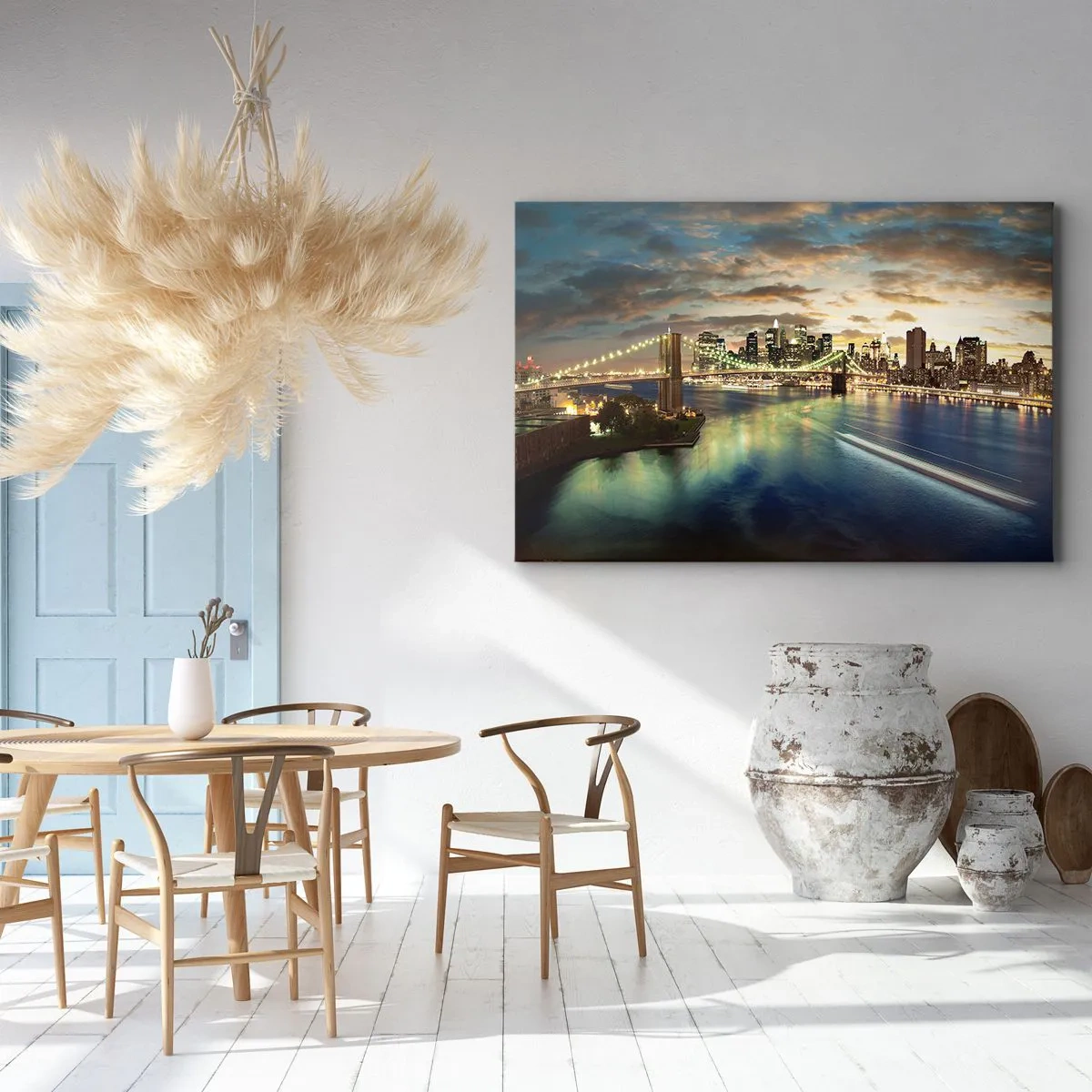 Canvastavla - Bild på duk - En ljus kväll över Manhattan. - 100x70 cm