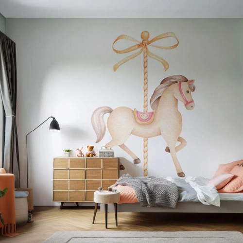 Fototapet på mått Premium Canvas - Med en graciös trav - Häst, Merry-go-round, Flickaktigt