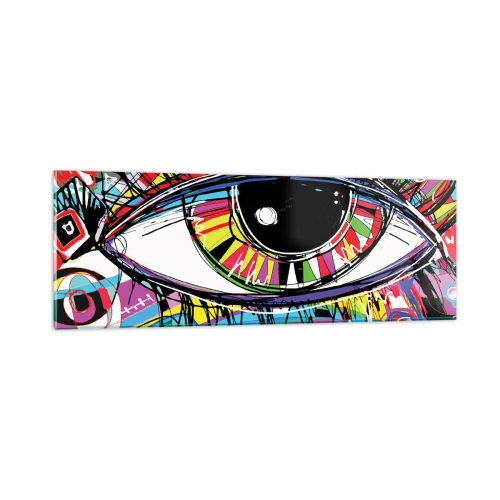 Glastavla - Bild på glas - Färgglatt öga - färgglad själ - 90x30 cm