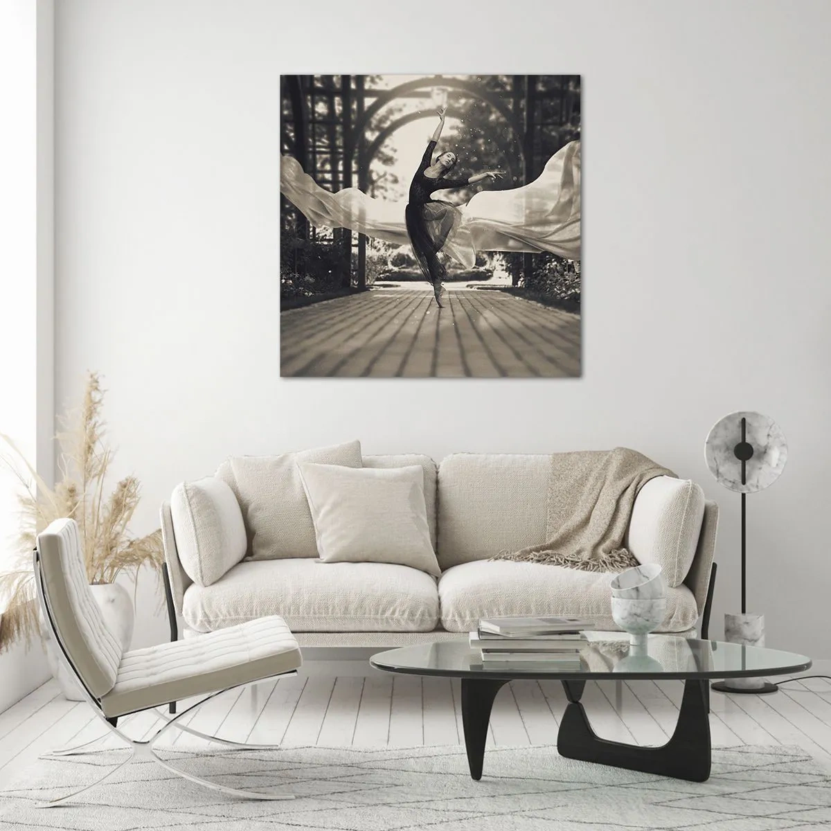 Glastavla - Bild på glas - Trädgårdsandens dans - 60x60 cm