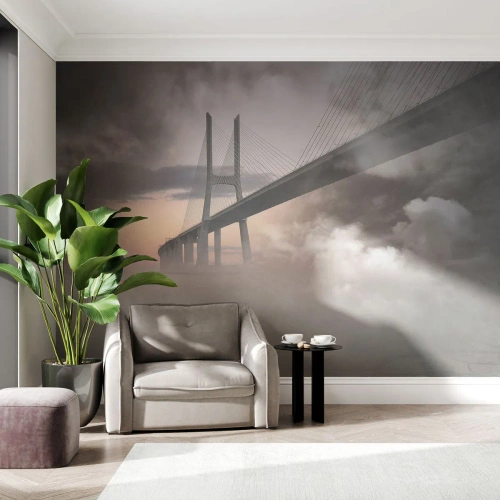 Fototapet Premium Sand - Vid en flod som inte finns - Landskap, Bro, Arkitektur - 100x70 cm