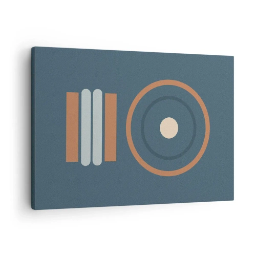 Canvastavla - Bild på duk - En geometrisk komposition med cirklar och rektanglar i dämpade färger. - 70x50cm - Sakens kärna - Modern väggdekoration för vardagsrum och sovrum ARTTOR