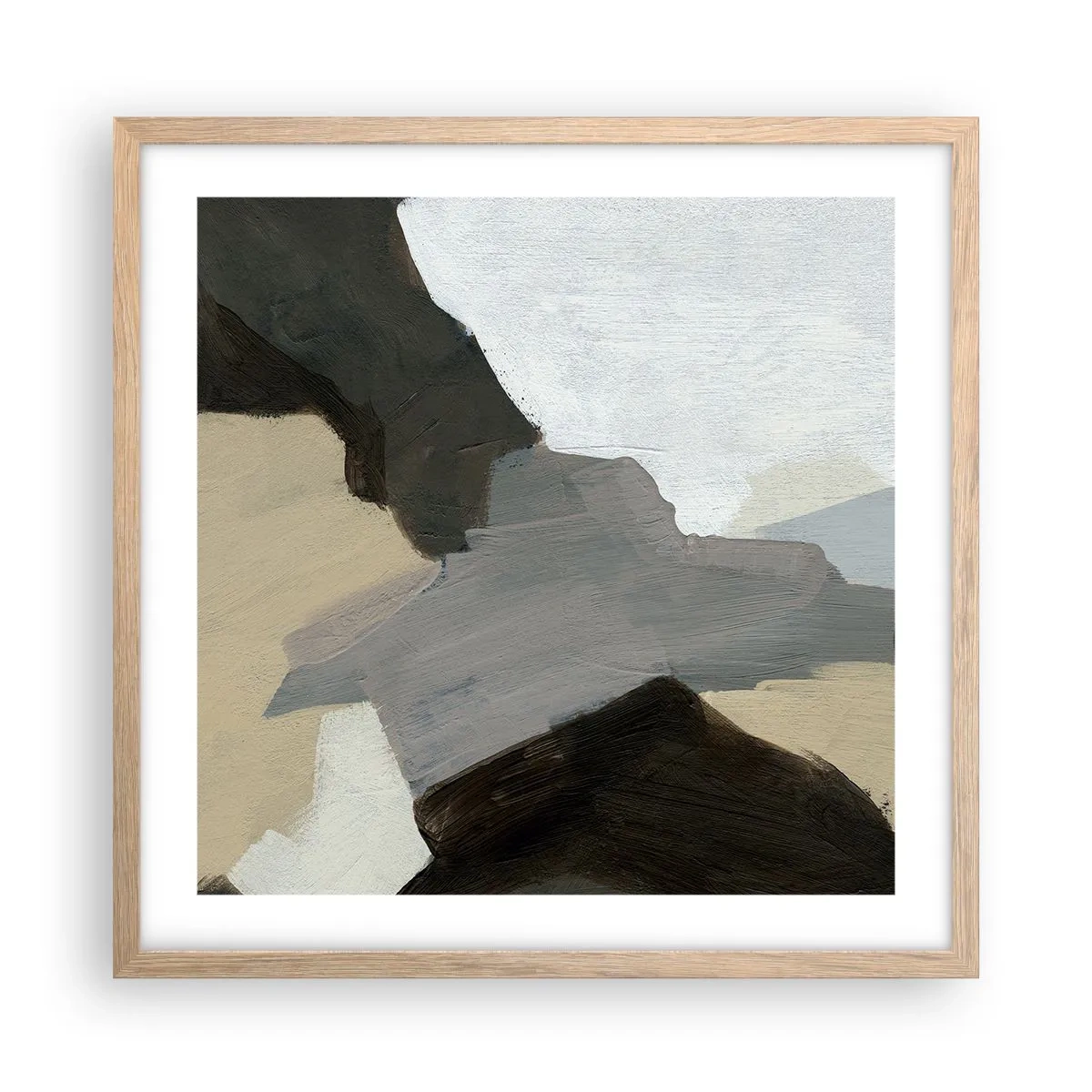 Affisch i ram av ljusek - Abstraktion: avgrening av det gråa - 50x50 cm