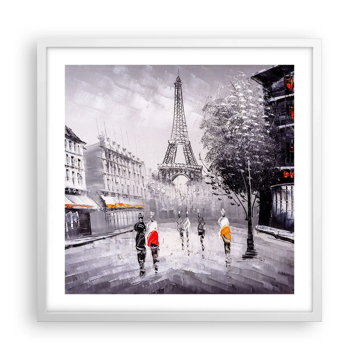 Affisch i vit ram - Promenad i Paris - 50x50 cm