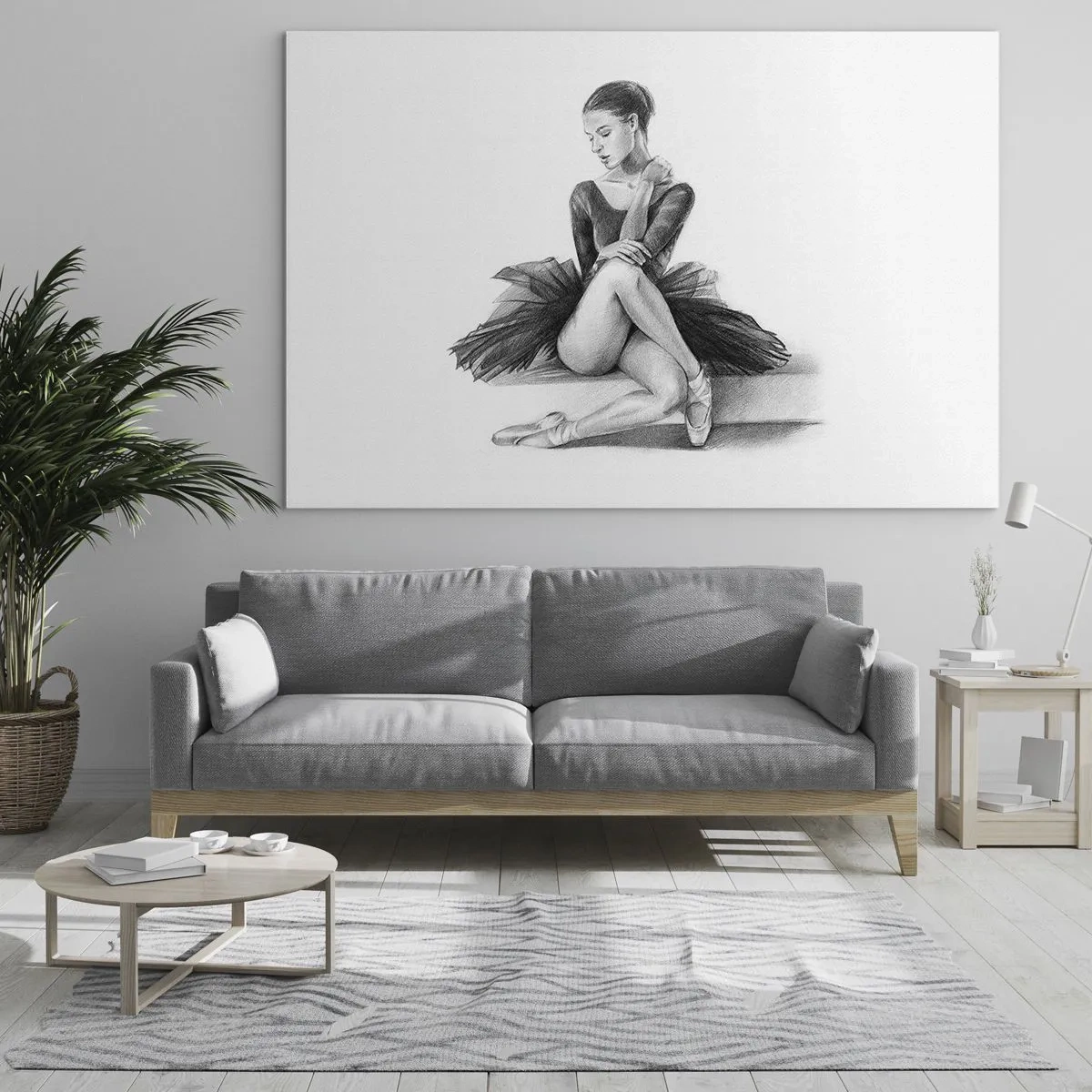 Glastavla - Bild på glas - Skiss av en ballerina i en svart klänning i en fundersam pose - 70x50cm - Förtrollad av dansen - Modern väggdekoration för vardagsrum och sovrum ARTTOR