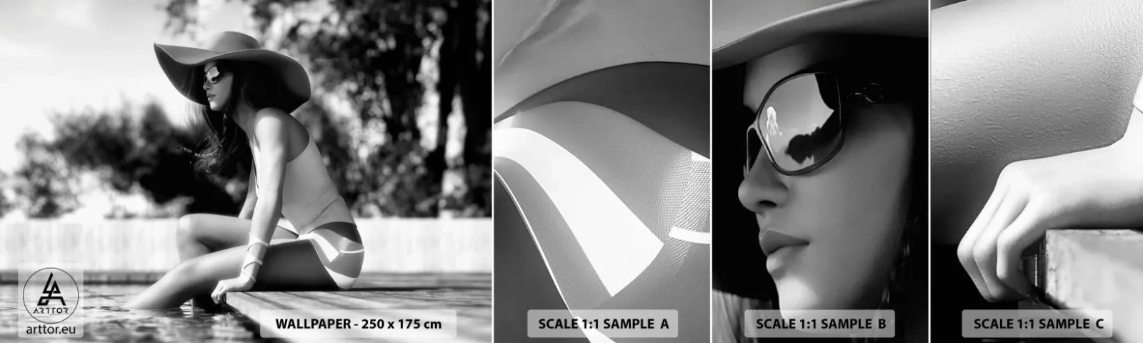 Fototapet Prov Standard Eco - En sommardröm - Kvinna, Hatt, Simbassäng - 100x30 cm