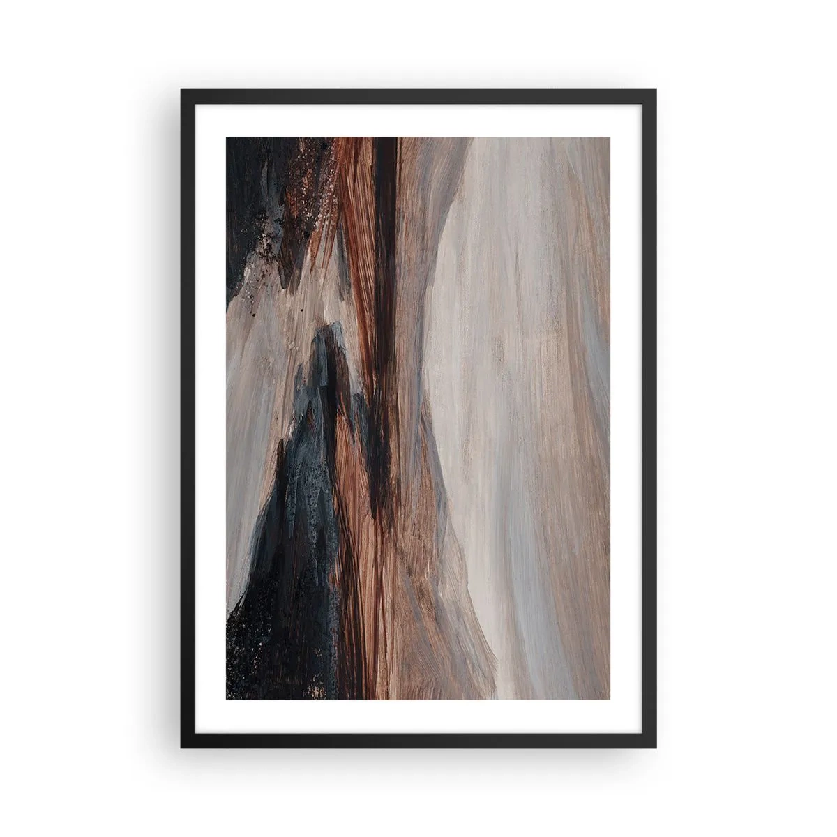 Affisch i svart ram - Abstrakt komposition i nyanser av brunt och svart - 50x70cm - Fridfull dal - Modern väggdekoration för vardagsrum och sovrum ARTTOR