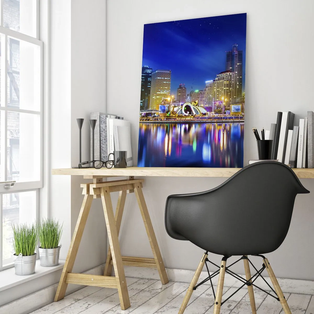 Glastavla - Bild på glas - Metropolens regnbågsnatt - 50x70 cm