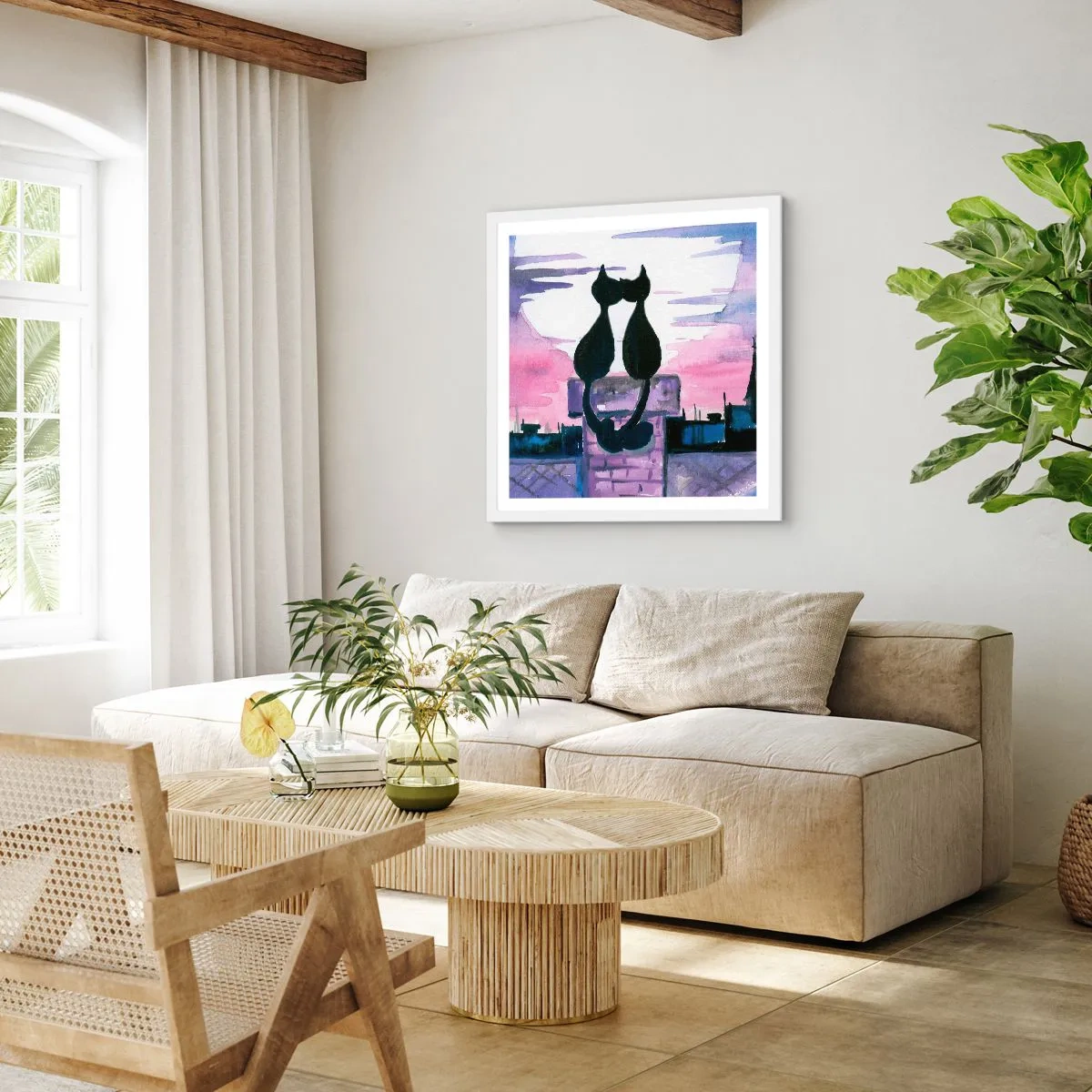 Affisch i vit ram - Rendez-vous under månen - 50x50 cm