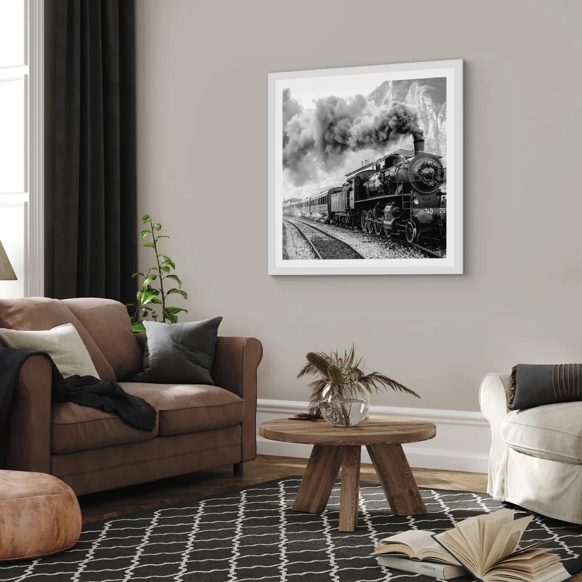 Affisch i vit ram - Det står ett lok på stationen... - 50x50 cm