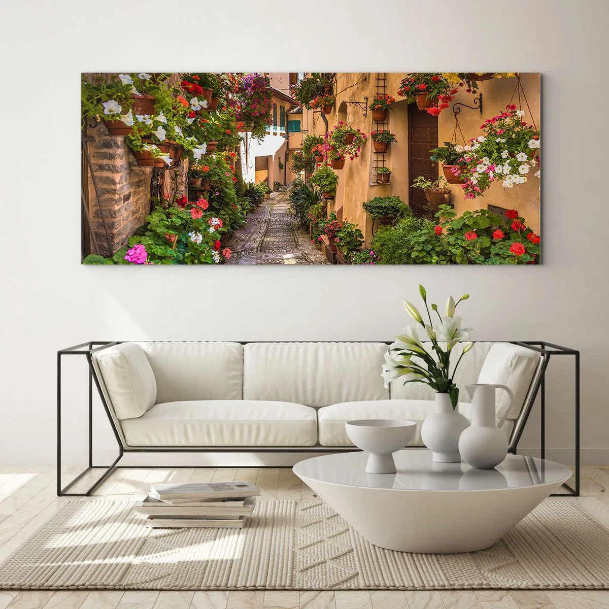 Glastavla - Bild på glas - Italiensk gränd - 100x40 cm