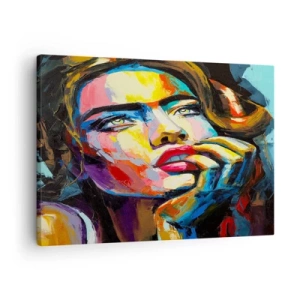 Canvastavla - Bild på duk - Färgglatt porträtt av en kvinna i expressionistisk stil - 70x50cm - Drömmar seglar i himlen som fåglar - Modern väggdekoration för vardagsrum och sovrum ARTTOR