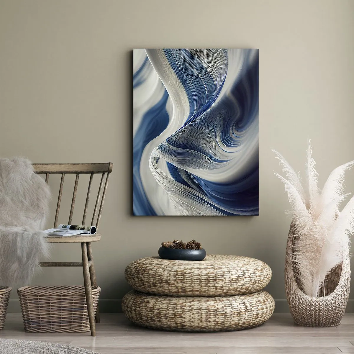 Canvastavla - Bild på duk - Flöde av blått och vitt - 50x70 cm