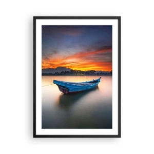 Affisch i svart ram - En ensam båt på vattnet vid solnedgången - 50x70cm - Det kommer en god natt - Modern väggdekoration för vardagsrum och sovrum ARTTOR