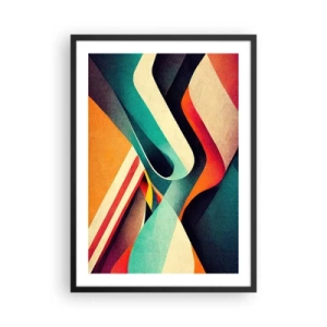 Affisch i svart ram - Abstrakta vågor i livfulla retrofärger - 50x70cm - Intensiv komposition - Modern väggdekoration för vardagsrum och sovrum ARTTOR