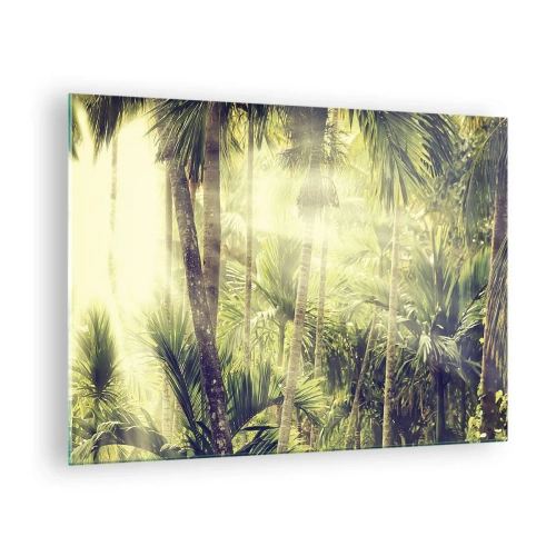 Glastavla - Bild på glas - Grön tropisk djungel i solskenet - 70x50cm - I gröna glöden - Modern väggdekoration för vardagsrum och sovrum ARTTOR