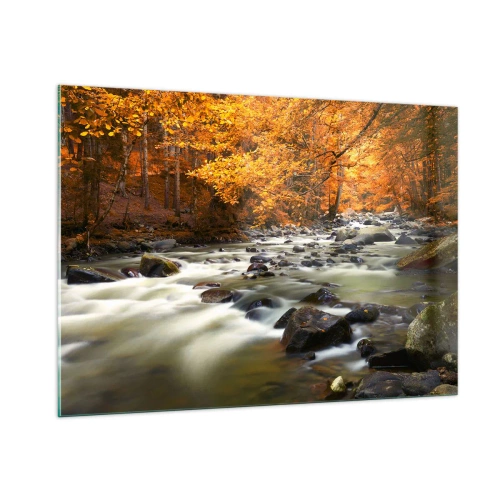 Glastavla - Bild på glas - Bäck i guldskogen - 100x70 cm