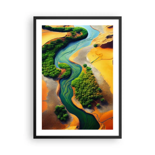 Affisch i svart ram - Ett färgstarkt landskap med en slingrande flod - 50x70cm - Livgivande flod - Modern väggdekoration för vardagsrum och sovrum ARTTOR
