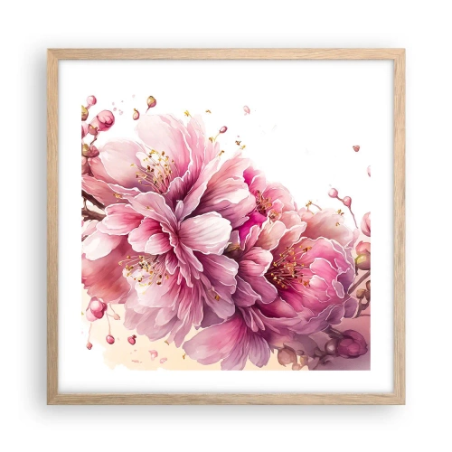 Affisch i ram av ljusek - Blommande körsbärsblomma - 50x50 cm