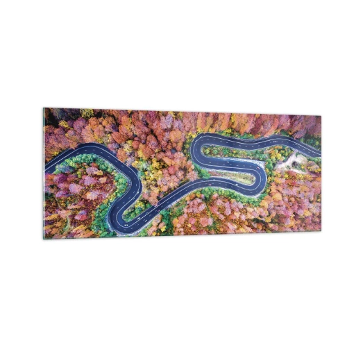 Glastavla - Bild på glas - Slingrande väg genom skogen - 100x40 cm