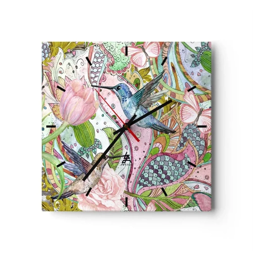 Väggklocka - Klocka på glas - Inbäddade i klätterväxter - 30x30 cm