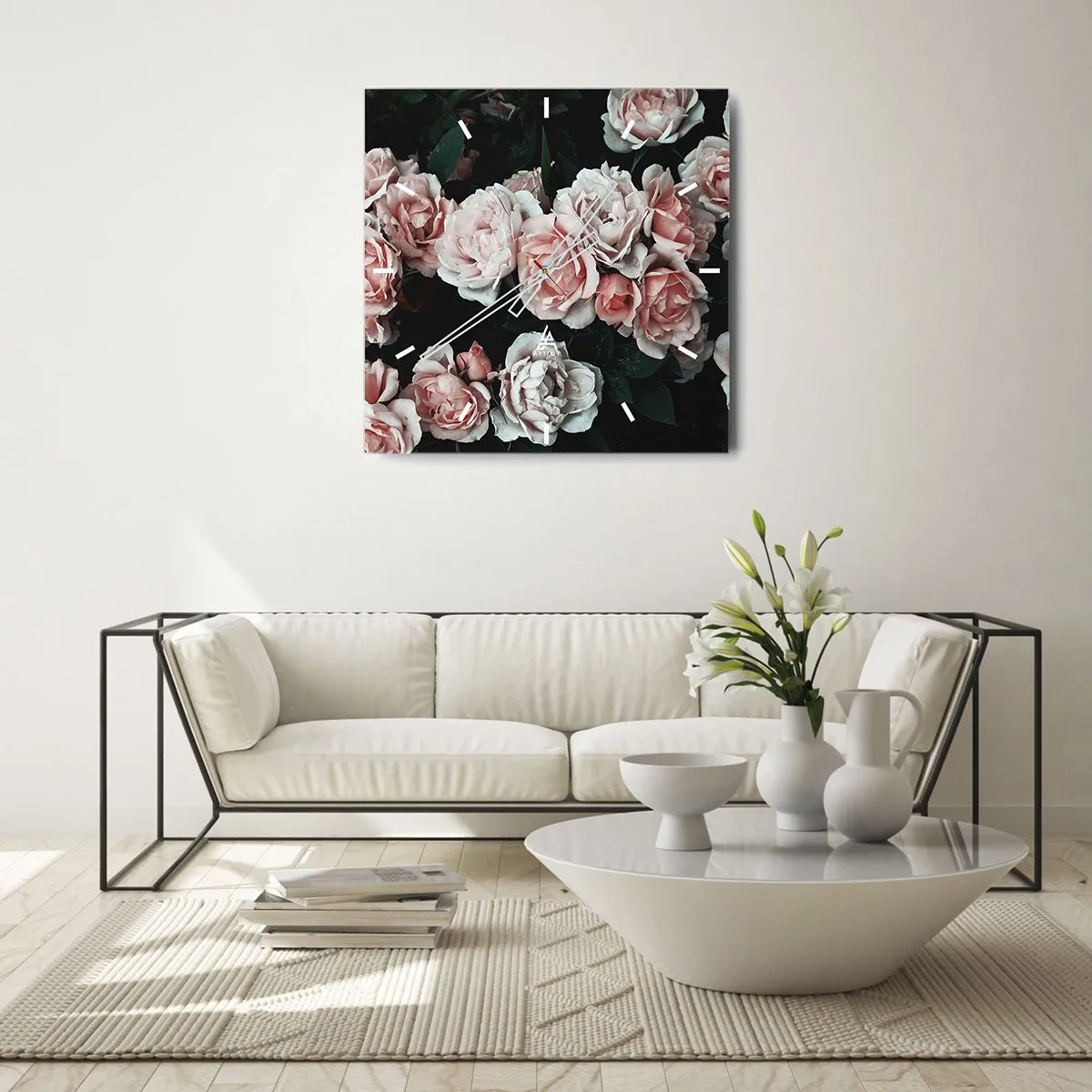 Väggklocka - Klocka på glas - Rosansamble - 30x30 cm