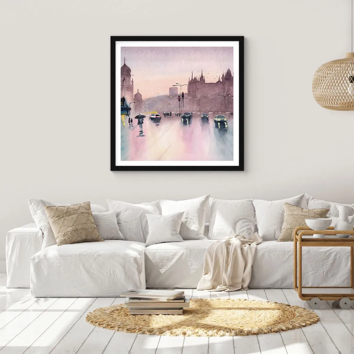 Affisch i svart ram - I regnig dimma - 40x40 cm