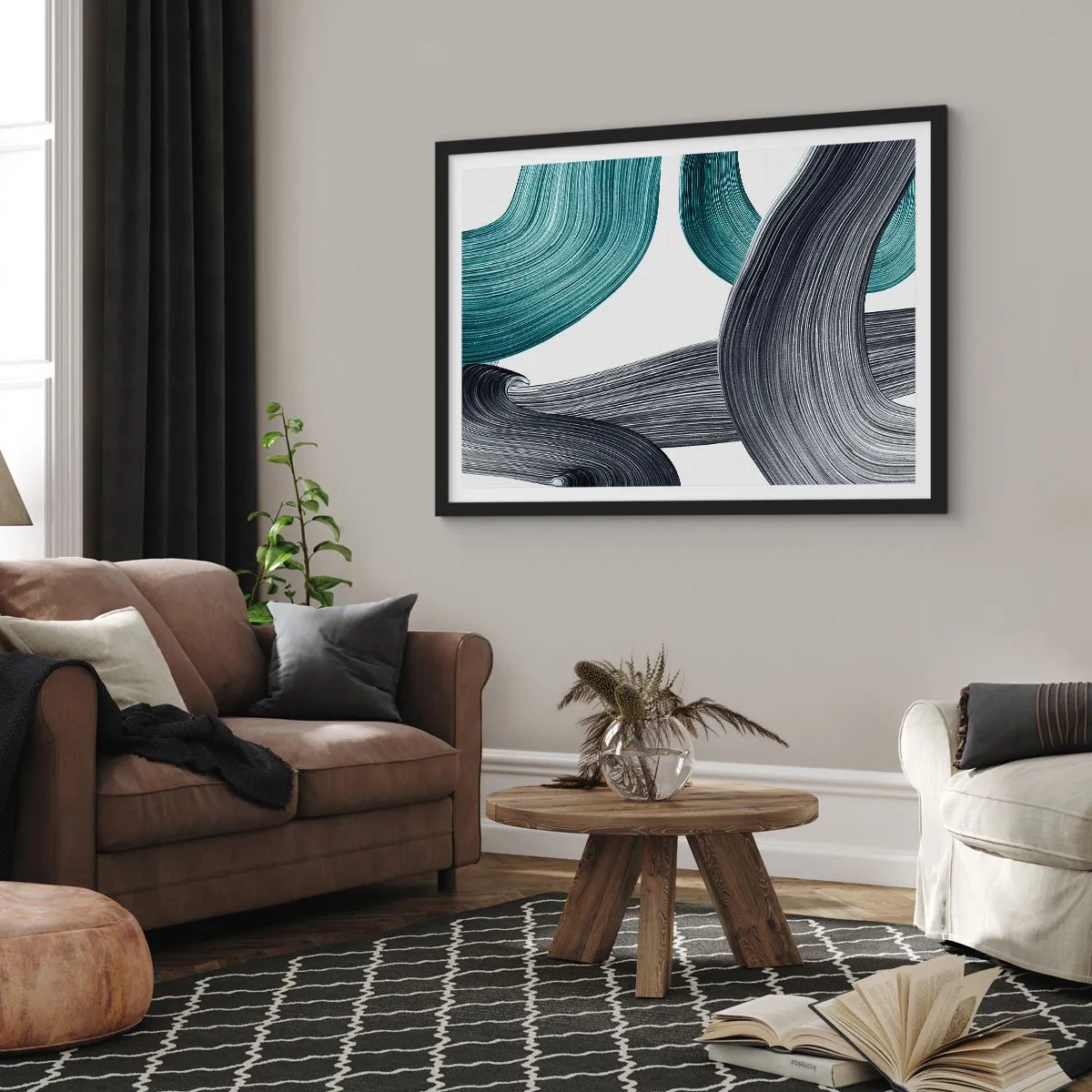 Affisch i svart ram - Smaragd och svarta spår - 70x50 cm
