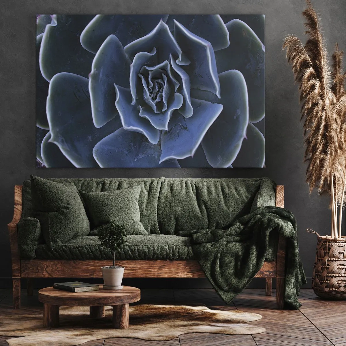 Canvastavla - Bild på duk - Närbild av en grön suckulent rosett - 70x50cm - Öknens blomma - Modern väggdekoration för vardagsrum och sovrum ARTTOR