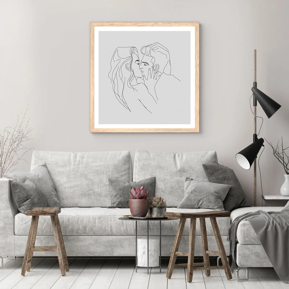 Affisch i ram av ljusek - Med samma streck - 60x60 cm