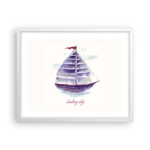 Affisch i vit ram - Fulla seglar och lugnt vatten - 50x40 cm
