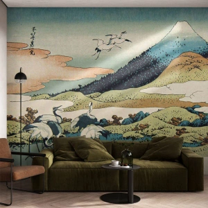 Fototapet Premium Sand - I japansk anda - Stork, Fågel, Landskap - 100x70 cm