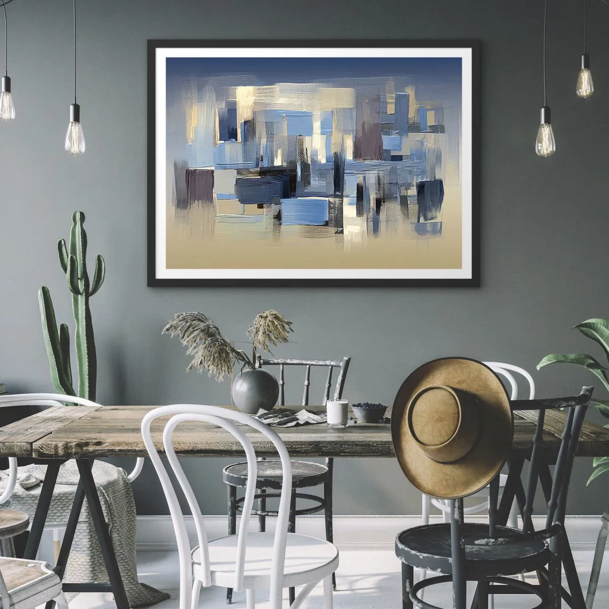 Affisch i svart ram - Blå konstruktion - 70x50 cm