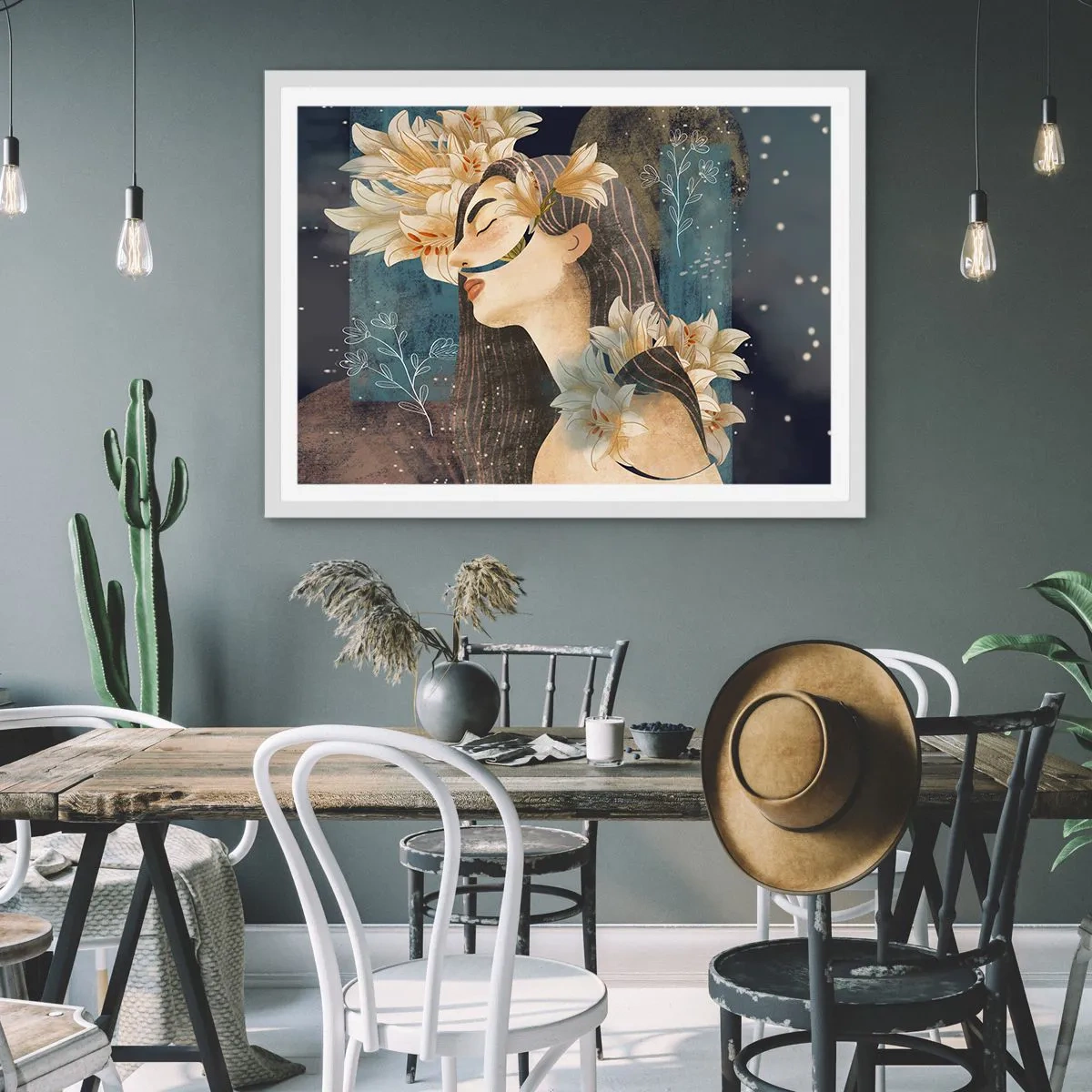 Affisch i vit ram - Sagan om drottning med liljor - 91x61 cm