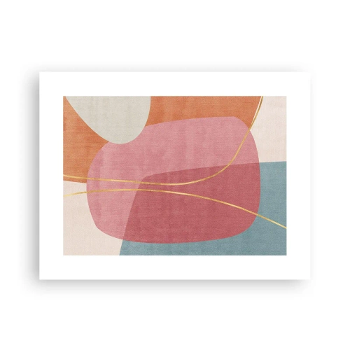Affisch - Pastellkomposition med guldtråd - 40x30 cm
