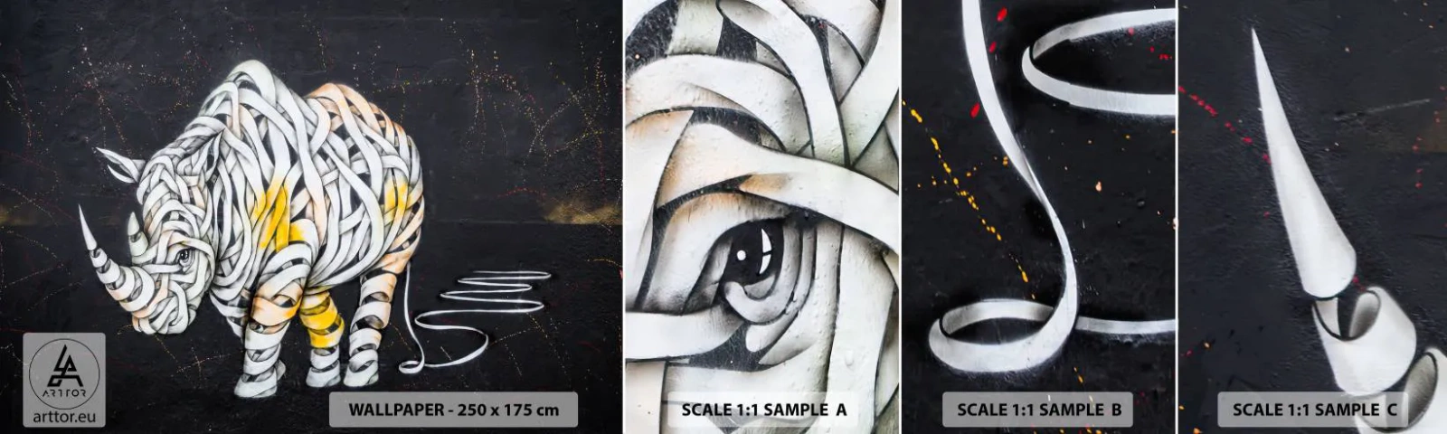 Provbit av självhäftande fototapet Deluxe Sticker - Grovhet är en myt - Abstraktion, Noshörning, Abstraktion - 100x30 cm