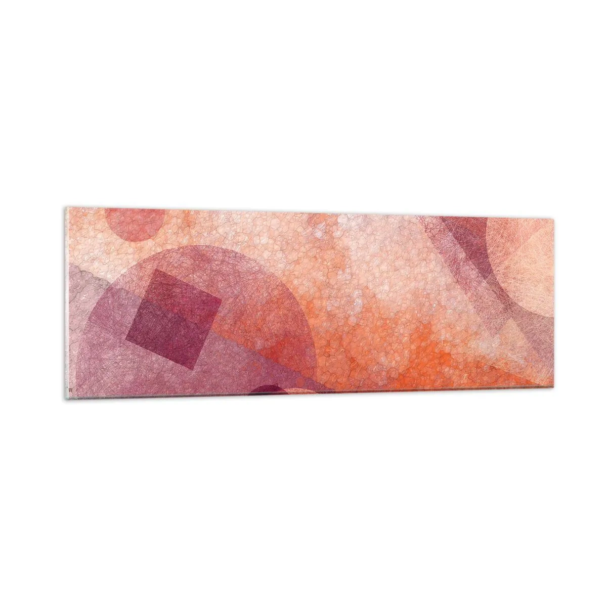 Glastavla - Bild på glas - Geometriska omvandlingar i rosa - 90x30 cm