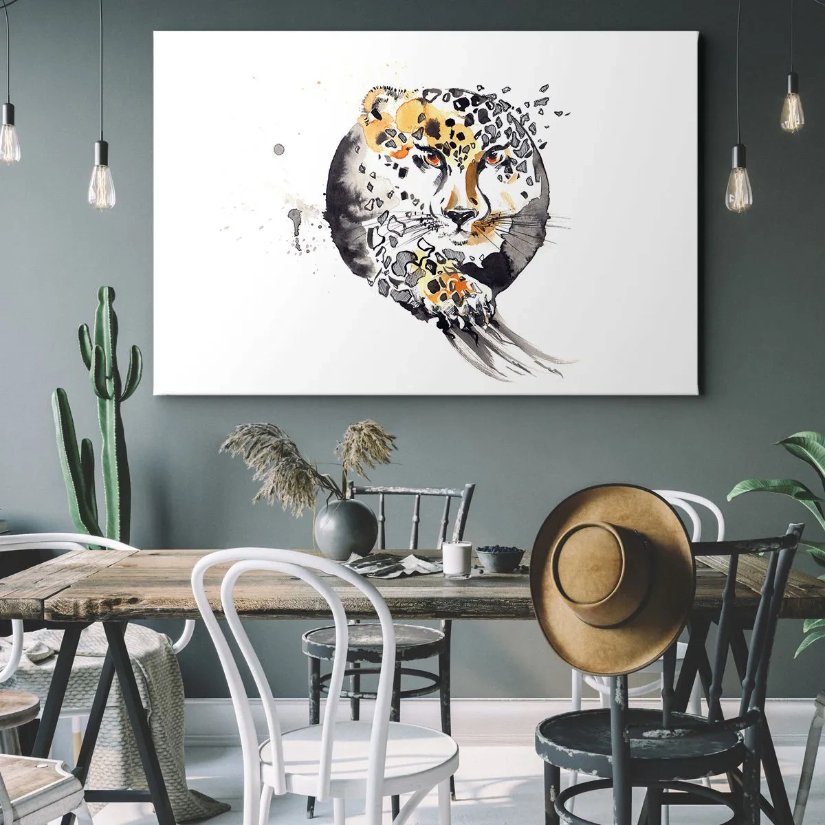 Canvastavla - Bild på duk - Konstnärlig akvarellmålning med gepardmotiv - 70x50cm - Farlig skönhet - Modern väggdekoration för vardagsrum och sovrum ARTTOR