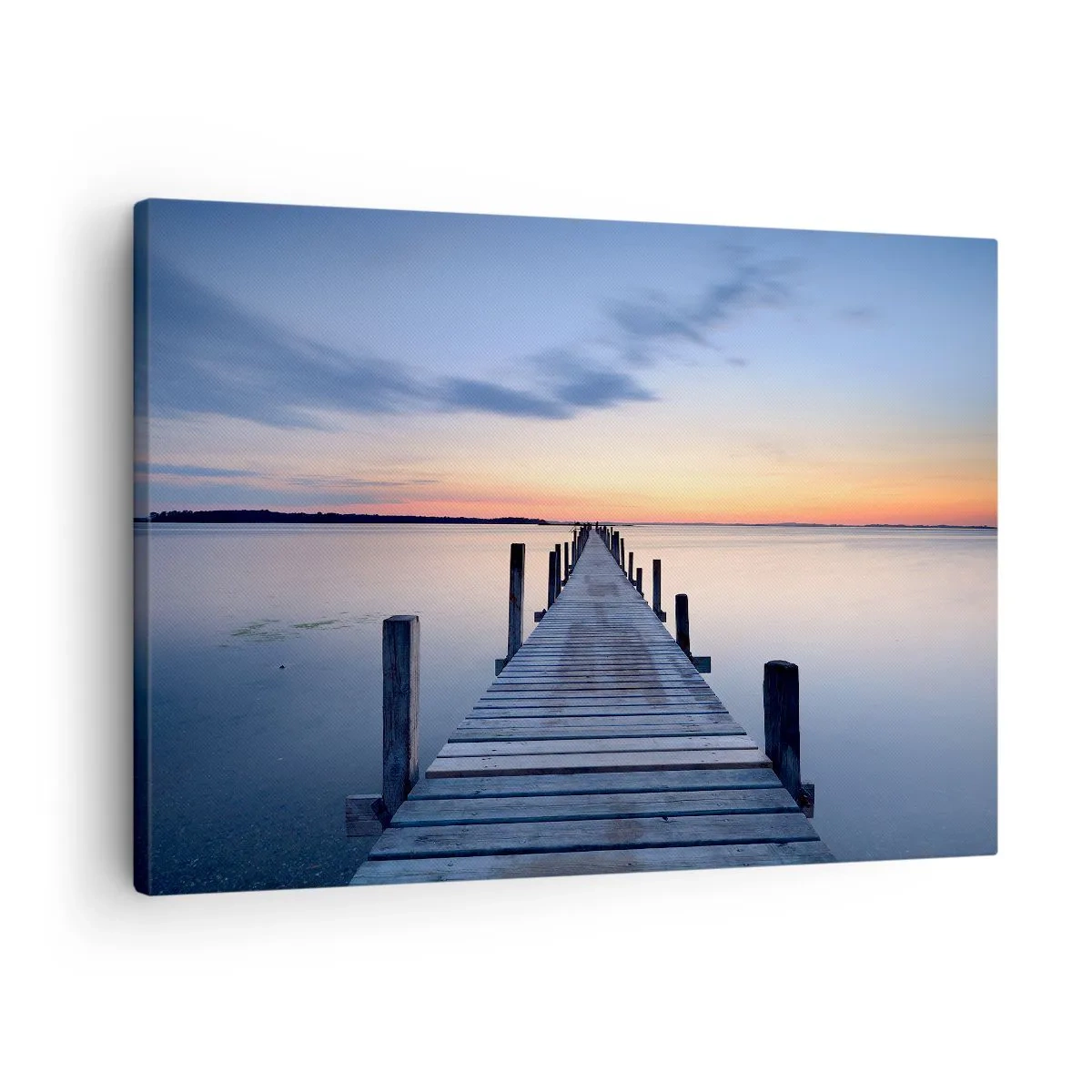 Canvastavla - Bild på duk - Träbrygga på sjön vid solnedgången - 70x50cm - Klara solnedgångens ro - Modern väggdekoration för vardagsrum och sovrum ARTTOR