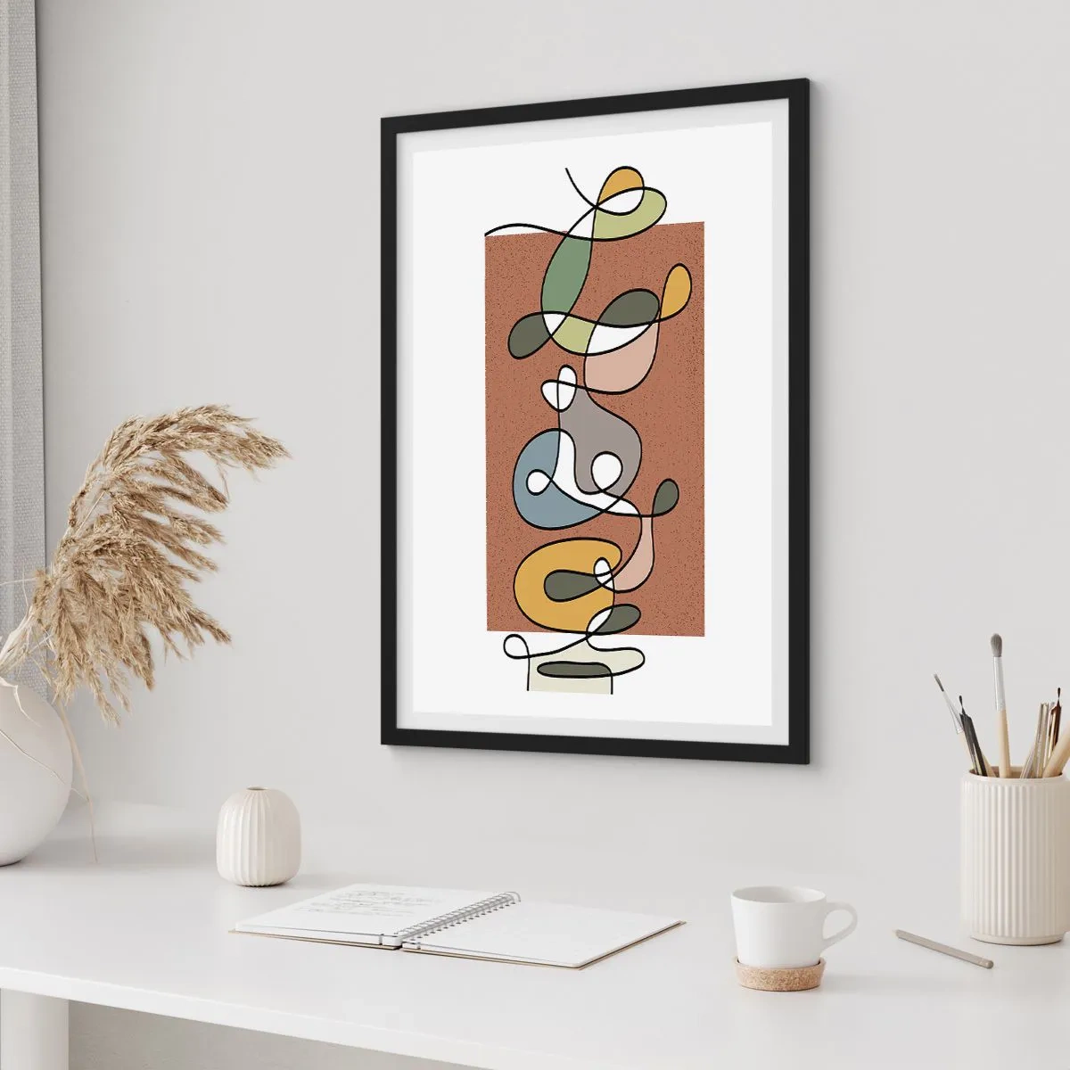 Affisch i svart ram - En abstrakt komposition av linjer och färgglada former. - 50x70cm - En abstraktion värd att le åt - Modern väggdekoration för vardagsrum och sovrum ARTTOR