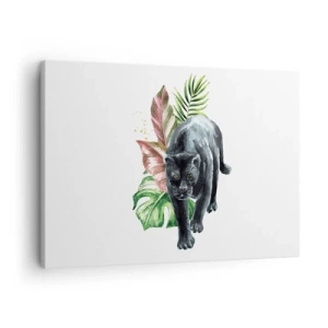 Canvastavla - Bild på duk - Svart panter omgiven av tropiska löv - 70x50cm - Vilt hjärta - Modern väggdekoration för vardagsrum och sovrum ARTTOR