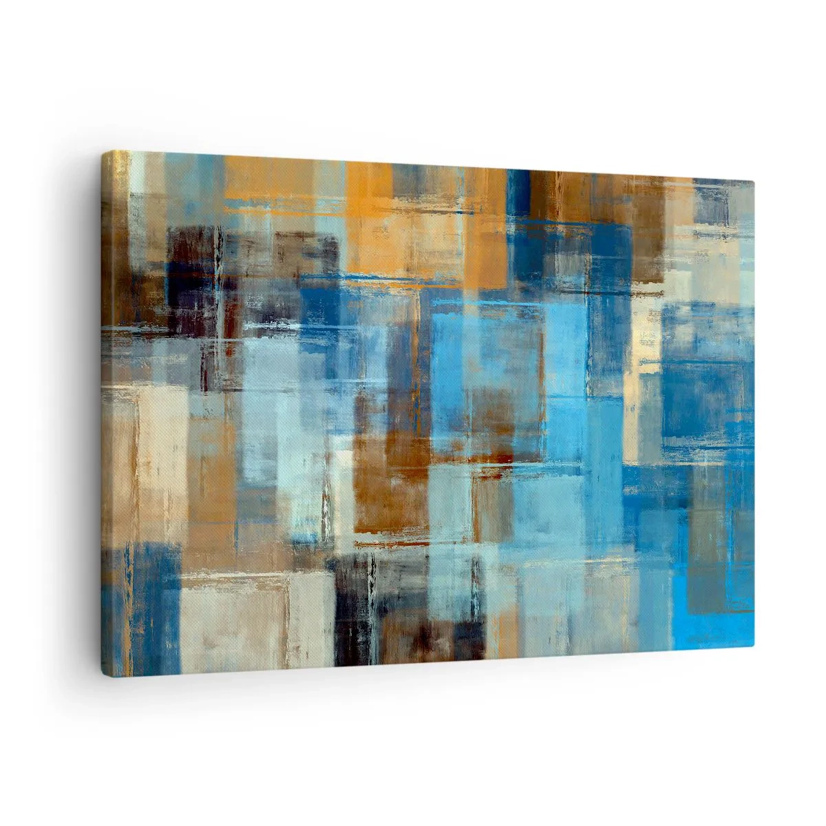 Canvastavla - Bild på duk - Abstrakt geometrisk komposition i nyanser av blått och brunt - 70x50cm - Genom blåa gardinen - Modern väggdekoration för vardagsrum och sovrum ARTTOR